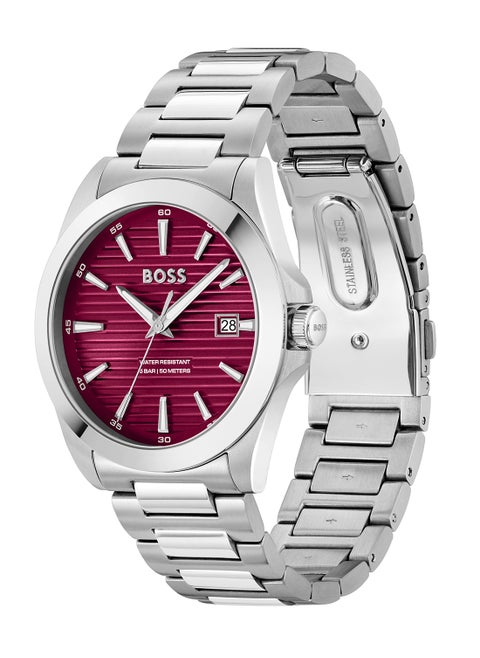 HUGO BOSS ROUND ANALOG MEN'S RED CASE WATCH - 1514174