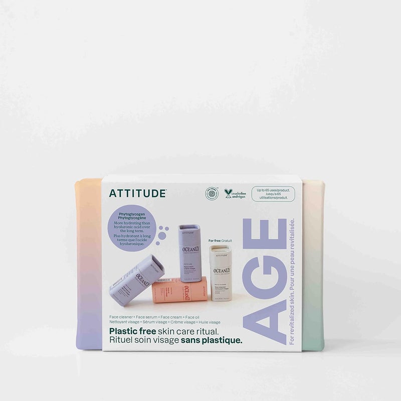 Attitude ATTITUDE Oceanly Aging Skin Daily Facial Care Routine Box Set EWG Verified Plasticfree Plant and MineralBased Ingredients Vegan and Crueltyfree PHYTO AGE Set of 4 Travel Size Bars 