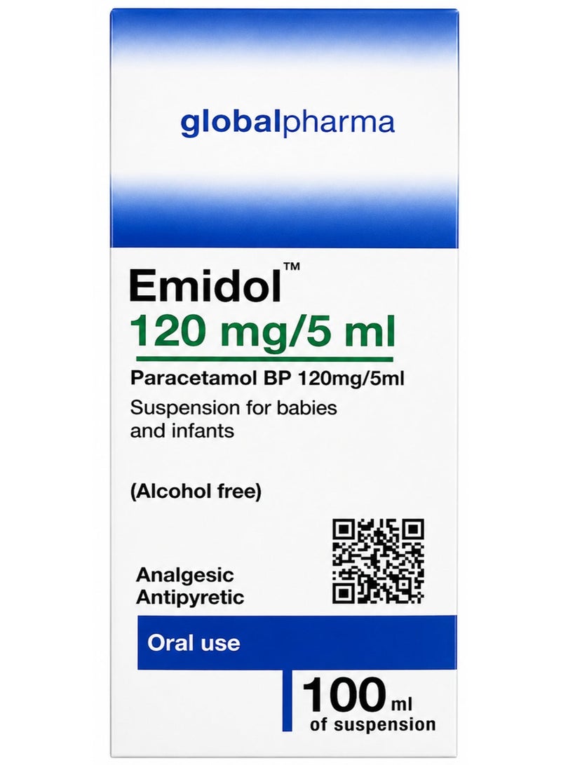 globalpharma Pack Of 2 Emidol Paracetamol 120 mg/5 ml – 100 ml Suspension - Image 2