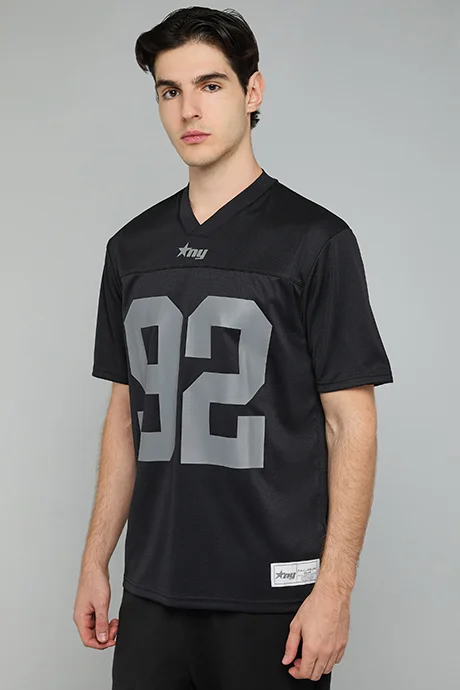 R&B Typography Print T-Shirt with V-Neck and Short Sleeves