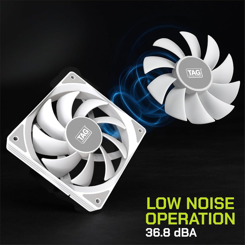 tag Windforce 120 PC Case Fan with 120mm Cooling Fan | 1800 RPM High Fan Speed | 78.5 CFM Airflow | High Performance Fan | 36.8 dBA Noise | Hyadraulic Bearing | 4 Pin PWM Connector (White) - Image 5