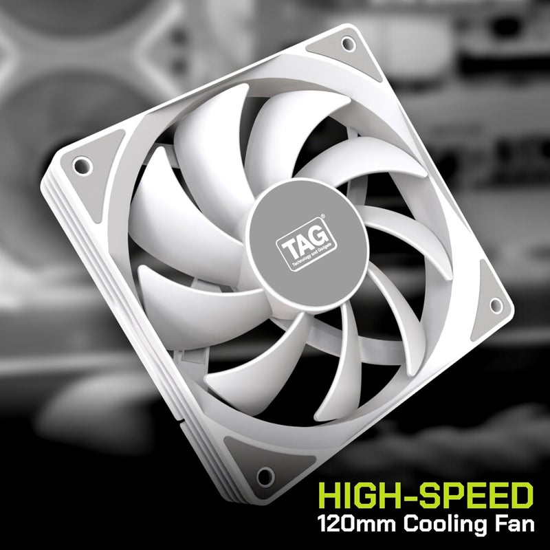 tag Windforce 120 PC Case Fan with 120mm Cooling Fan | 1800 RPM High Fan Speed | 78.5 CFM Airflow | High Performance Fan | 36.8 dBA Noise | Hyadraulic Bearing | 4 Pin PWM Connector (White) - Image 2