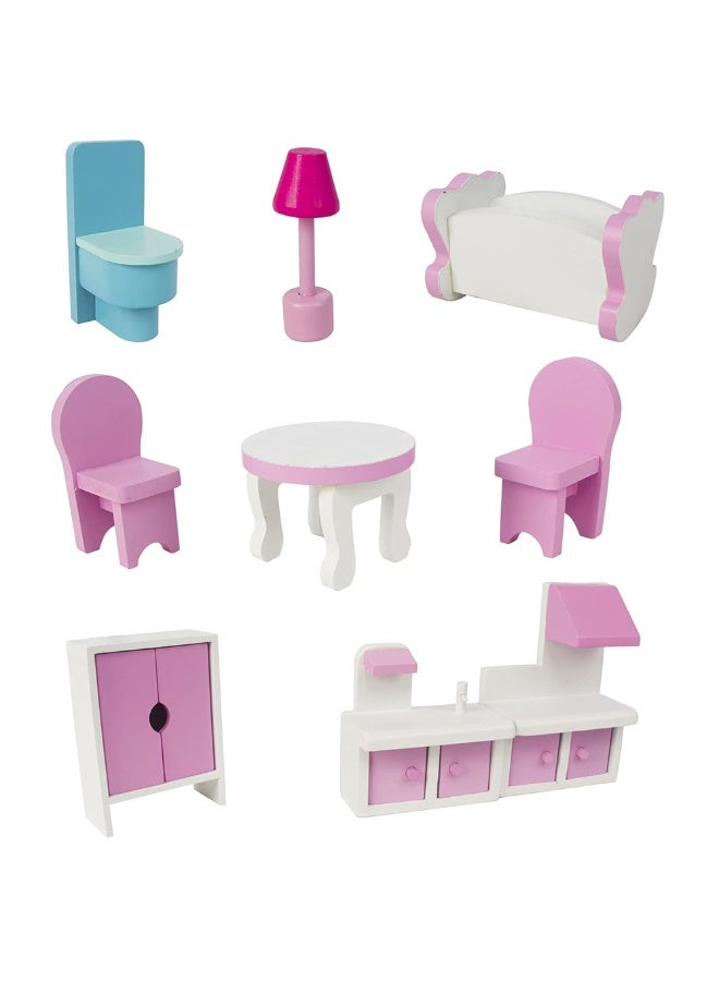 Little Story بيت الدمى الخشبي من ليتل ستوري - قلعة فيلا ثلاثية الطوابق مع أثاث وإكسسوارات - وردي - Image 3