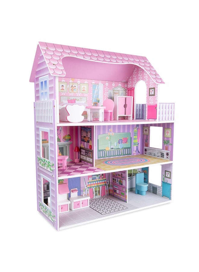 Little Story بيت الدمى الخشبي من ليتل ستوري - قلعة فيلا ثلاثية الطوابق مع أثاث وإكسسوارات - وردي - Image 2