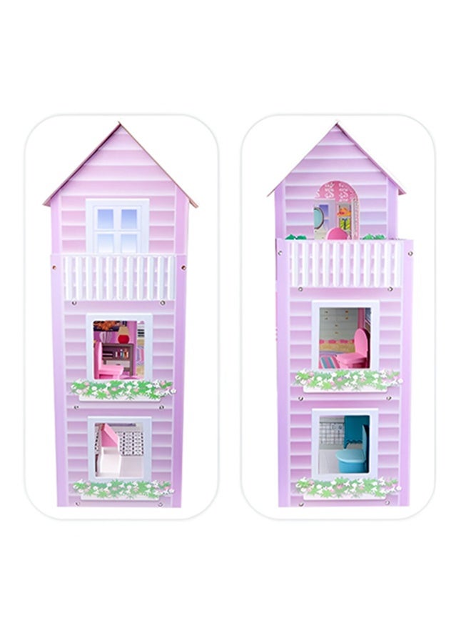 Little Story بيت الدمى الخشبي من ليتل ستوري - قلعة فيلا ثلاثية الطوابق مع أثاث وإكسسوارات - وردي - Image 4