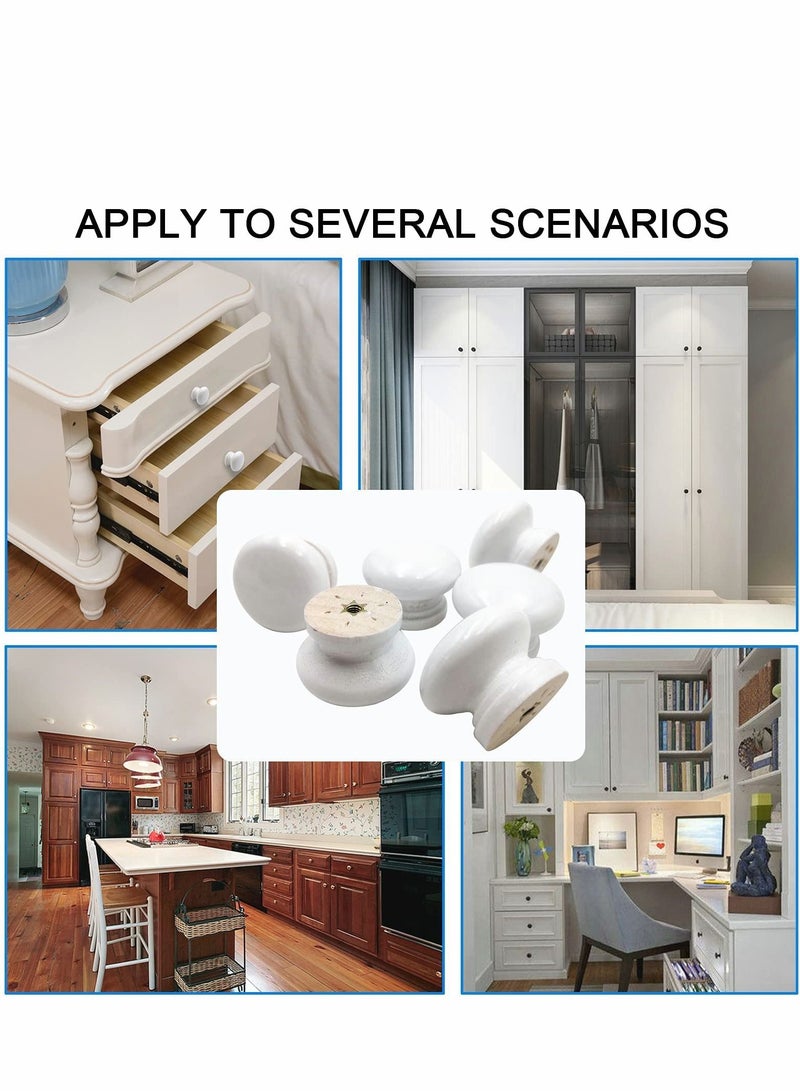 Y&D Round Wood Cabinet Knobs, Mushroom Shape White Wooden Pulls, Drawer Dresser Cupboard Wardrobe (12pcs, Diameter: 1.34 Inch, Height: 1 Inch) - Image 2