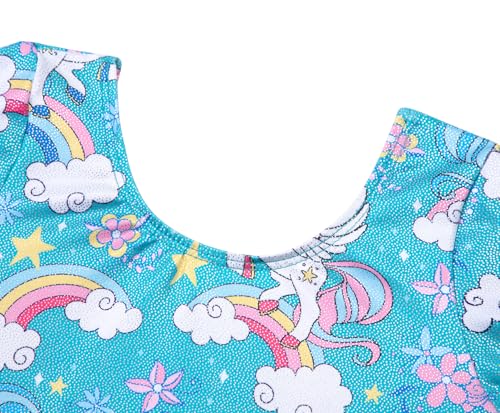 EQSJIU Long Sleeve Dance Leotard for Girls Sparkly Snowflake Ballet Dress Toddler Tutu Skirted Leotard Outfits for Girls, 3-4T, Aquaunicorn - Image 4
