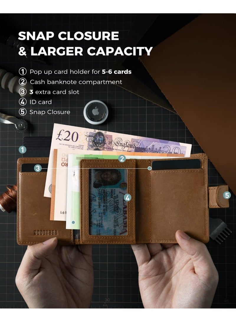 DODENSHA Card Holder Wallet, Genuine Leather RFID Blocking Pop-Up Wallet with Coin Pocket, ID Window, Bill Pocket and Snap Closure Brown - Image 5