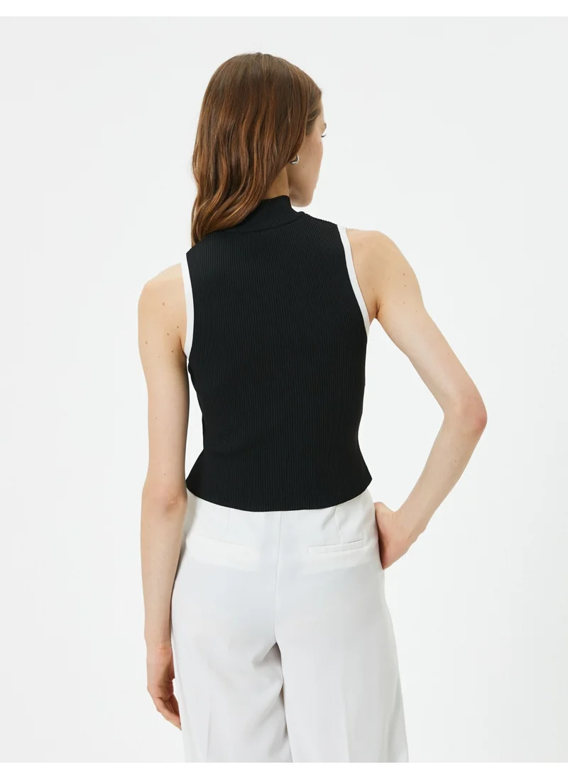 KOTON Cotton Ribbed Undershirt Sleeveless Stand Collar