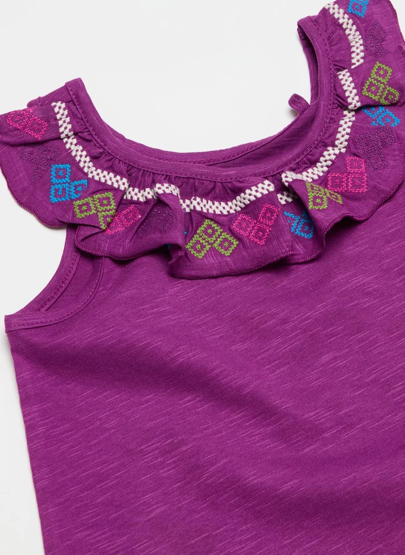 Ovs Tank Top With Flounce And Embroidery