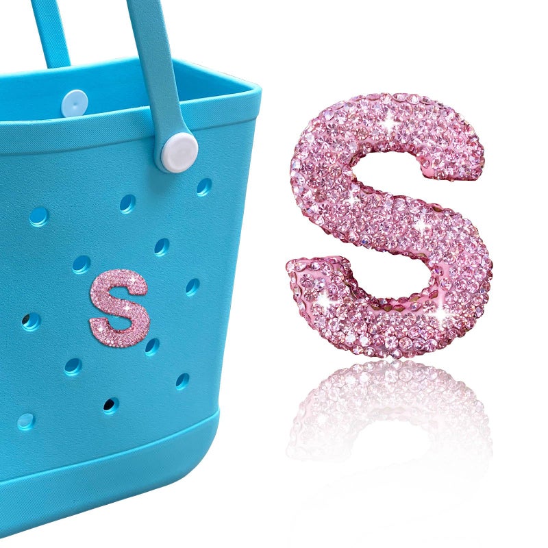 HLUWA Diamond Letter Charms for Bogg Bag, Alphabet Sparkling Purple Rhinestones Lettering Accessories Charms for Simply Southern Bag, Insert Letters Charm for Handbag Beach Tote. (S) - Image 1