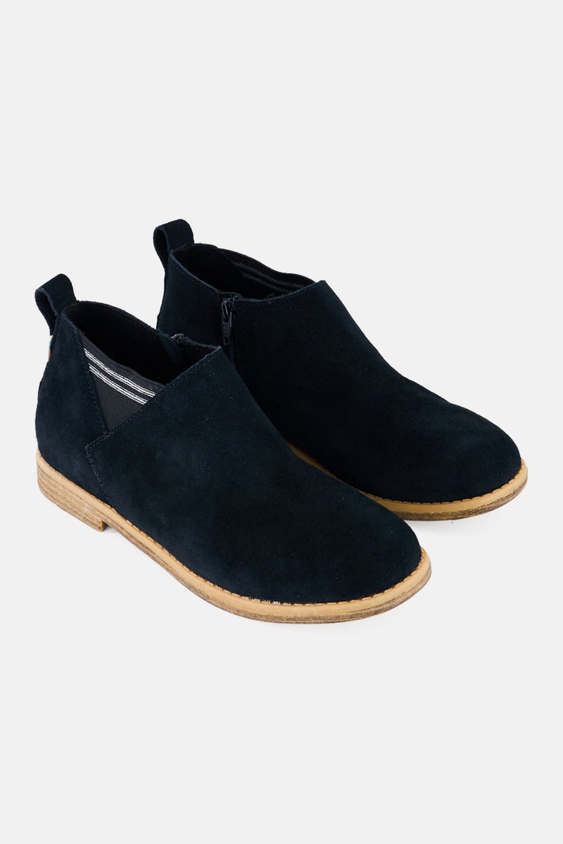 TOMS Kids Girl Leilani Suede Zipper Up Booties, Black - Image 1