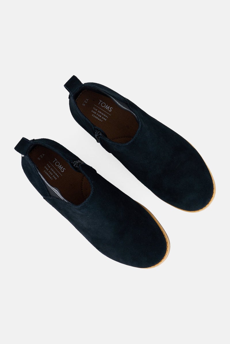 TOMS Kids Girl Leilani Suede Zipper Up Booties, Black - Image 4