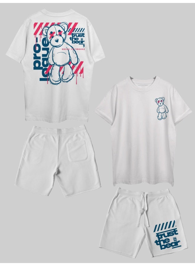 THREADCURRY THREADCURRY Trust the Teddy Printed Co-ord Set for Men - Half Sleeve Oversized T-Shirt and Shorts - Image 1