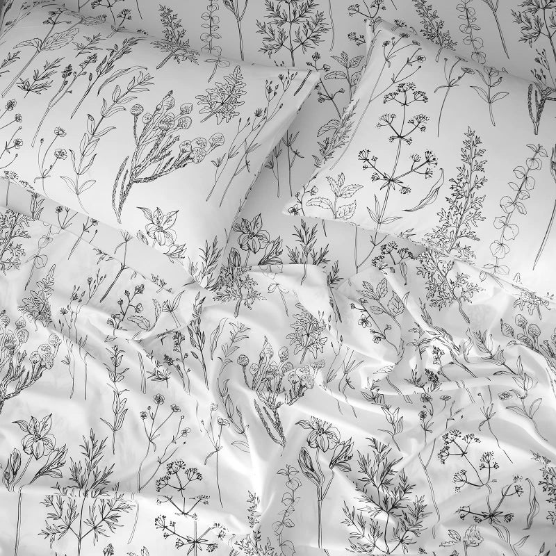 HYPREST Floral Sheets Queen Size,18 inches Deep Pocket Sheets, 1800 Thread Count Black and White Leaf Floral Bed Sheets Soft Breathable Cute Aesthetic Shabby Chic Bed Sheets, Oeko-Tex Certificated. - Image 5