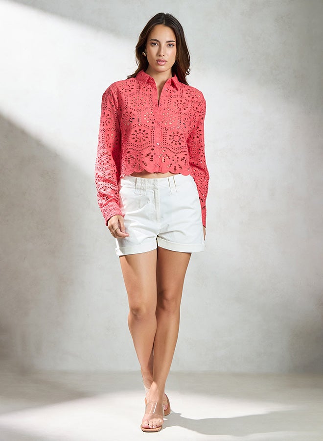 Virgio VIRGIO 100% Cotton Pink Boxy Shirt With Scallop Hem  - Image 2