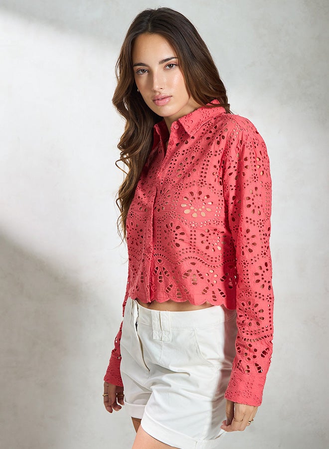 Virgio VIRGIO 100% Cotton Pink Boxy Shirt With Scallop Hem  - Image 4