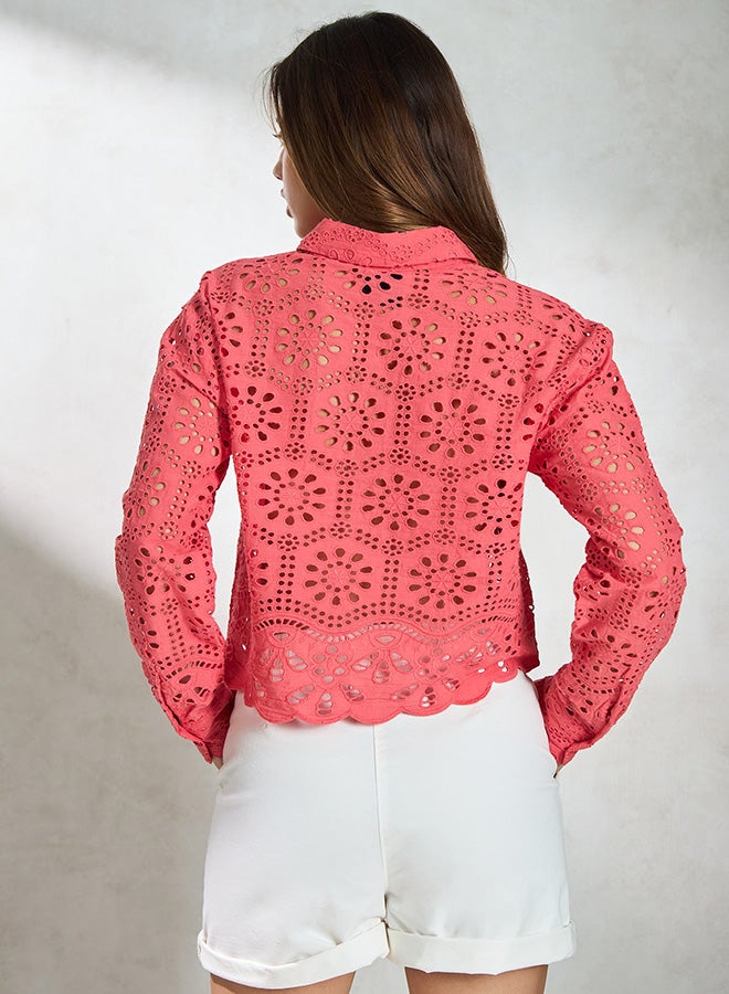 Virgio VIRGIO 100% Cotton Pink Boxy Shirt With Scallop Hem  - Image 5