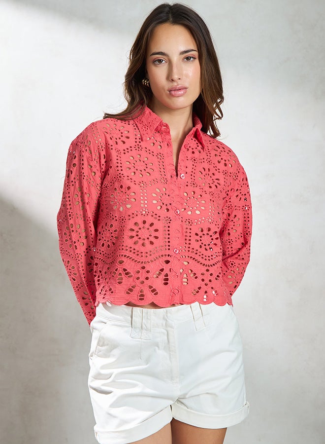 Virgio VIRGIO 100% Cotton Pink Boxy Shirt With Scallop Hem  - Image 3