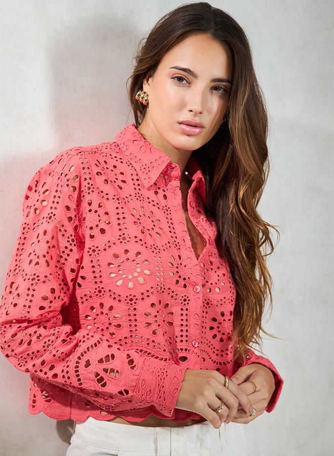 Virgio VIRGIO 100% Cotton Pink Boxy Shirt With Scallop Hem  - Image 1