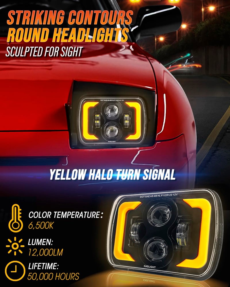 KASLIGHT H6054 Led Headlights, 2025 DOT 5x7 7x6 Led Headlight High Lumens Anti-glare DRL Turn Signal Hi/Low Led Sealed Beam Headlamp for Jeep Cherokee XJ Wrangler YJ Ford Chevy GMC Toyota Nissan Dodge etc - Image 5