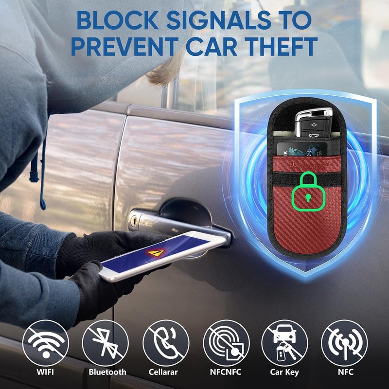 تيكون حقيبة فاراداي 2PK لمفتاح السيارة، 3.5 × 5.0 بوصة حماية قفص فاراداي، حجب إشارات RFID للسيارة، حقيبة مضادة للسرقة وعلبة مضادة للاختراق (أحمر، M) - Image 3