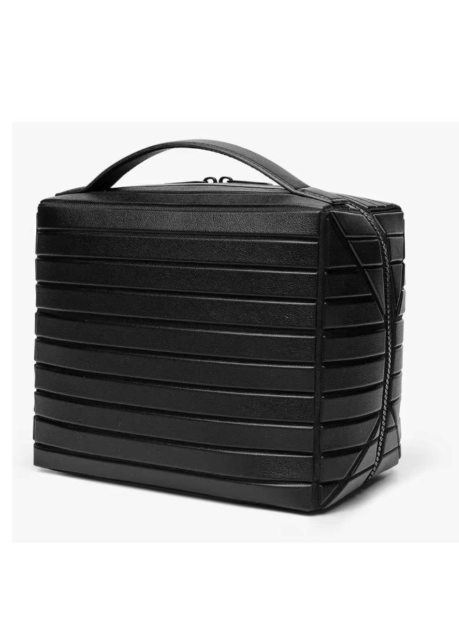 Premium PU Leather Makeup Organiser Bag with Handle, 3 Mesh Pockets, Detachable Divider, 7 Pockets, 6 colour Travel Cosmetic Case (Black) - Image 5