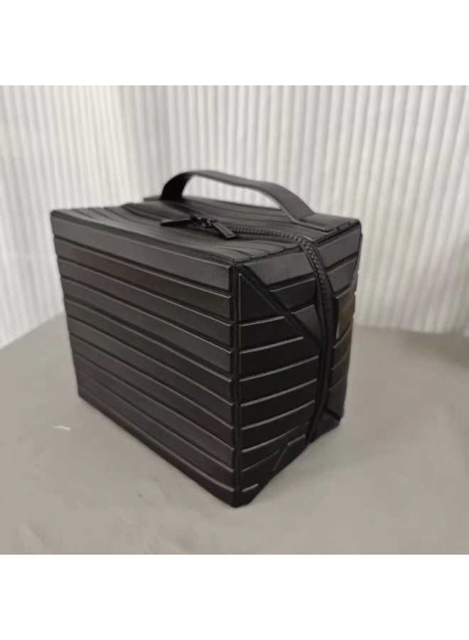 Premium PU Leather Makeup Organiser Bag with Handle, 3 Mesh Pockets, Detachable Divider, 7 Pockets, 6 colour Travel Cosmetic Case (Black) - Image 3