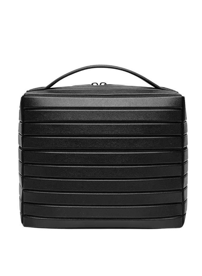 Premium PU Leather Makeup Organiser Bag with Handle, 3 Mesh Pockets, Detachable Divider, 7 Pockets, 6 colour Travel Cosmetic Case (Black) - Image 1