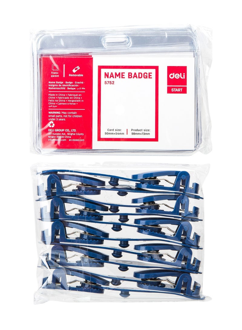 Deli 10-Piece Clear Name Badge Holder With Clip - Image 1