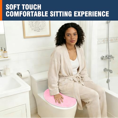 lanseyixiu Soft Plush Toilet Lid Cover for Bathroom, Machine Washable Toilet Seat Covers, Fits Most Round Elongated and Oblong Lids, Easy Installation& Cleaning (Pink) - Image 4
