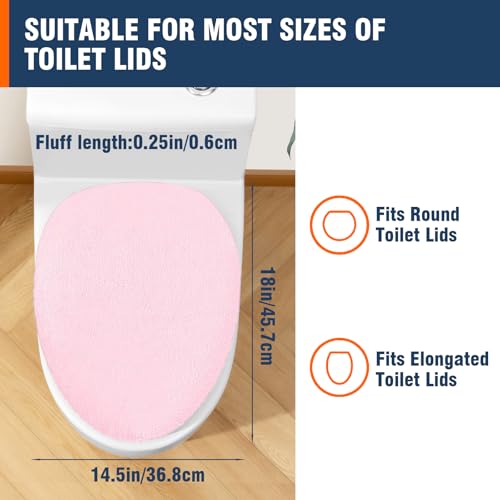 lanseyixiu Soft Plush Toilet Lid Cover for Bathroom, Machine Washable Toilet Seat Covers, Fits Most Round Elongated and Oblong Lids, Easy Installation& Cleaning (Pink) - Image 2
