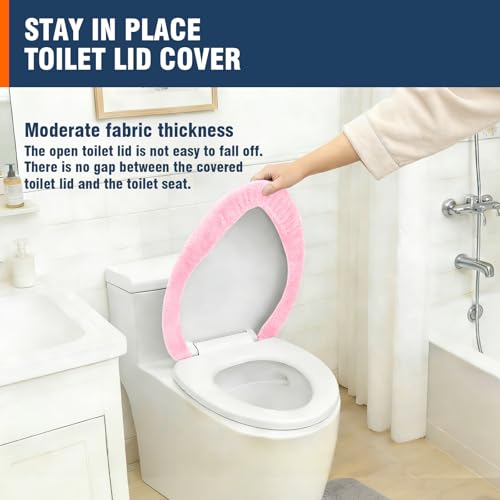 lanseyixiu Soft Plush Toilet Lid Cover for Bathroom, Machine Washable Toilet Seat Covers, Fits Most Round Elongated and Oblong Lids, Easy Installation& Cleaning (Pink) - Image 5