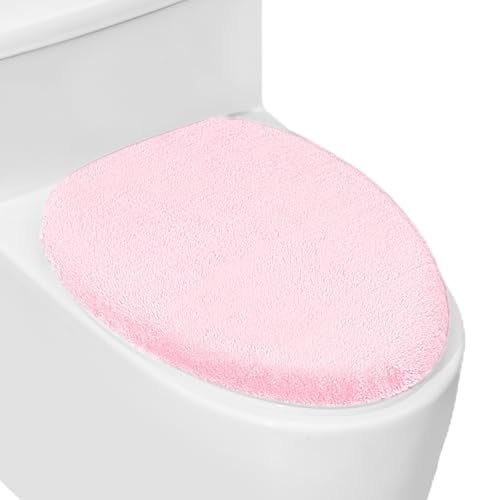 lanseyixiu Soft Plush Toilet Lid Cover for Bathroom, Machine Washable Toilet Seat Covers, Fits Most Round Elongated and Oblong Lids, Easy Installation& Cleaning (Pink) - Image 1