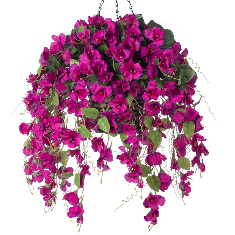 Artificial Fake Hanging Hibiscus Flowers Plants Baskets for Outdoor Decoration Faux Silk Hibiscus Long Vines in Planter UV Resistant Realistic Flowers for Outside Porch Patio Home DecorPurple 2