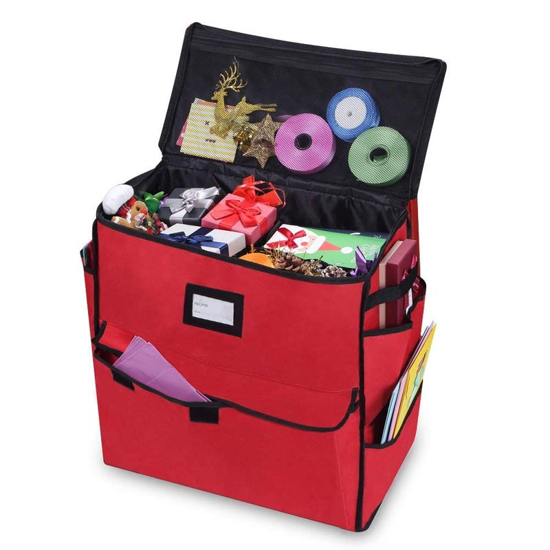 ProPik Christmas Storage Organizer Gift Bags Bows Ribbons and Wrapping Accessories Container Red