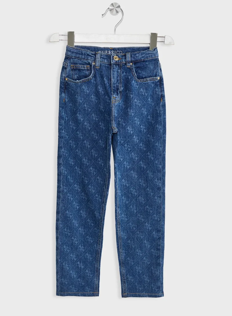 GUESS Youth Logo Print Straight Fit Jeans