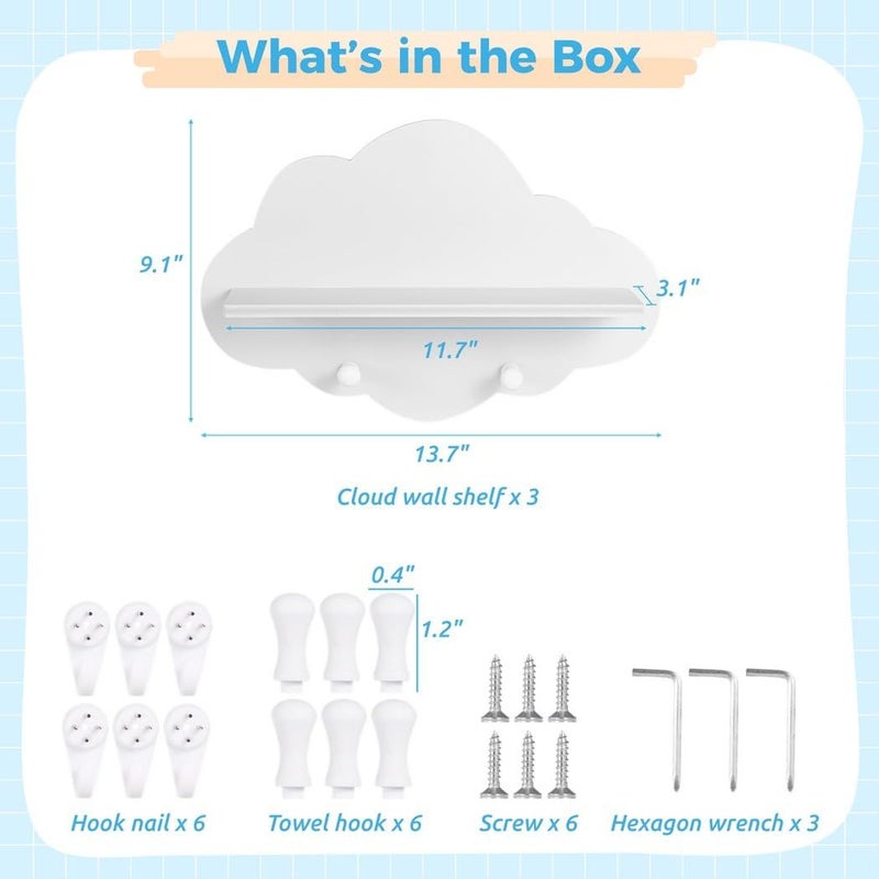 White Cloud Wall Shelves Set Of 3 For Book Display And Home Decor - Image 4