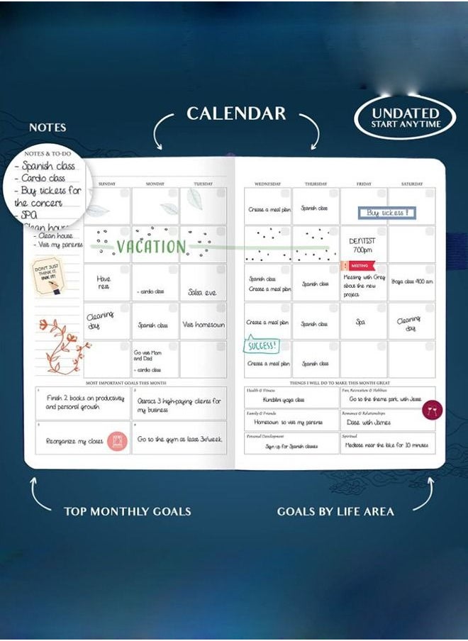 Arabest - A5 Hardcover Weekly And Monthly Life Plan Organizer Notebook With 3 Beautiful Stickers For Daily Productivity, Time Management And Achieving Goals Helps Keep Track Of The Important Things In Life - Image 1