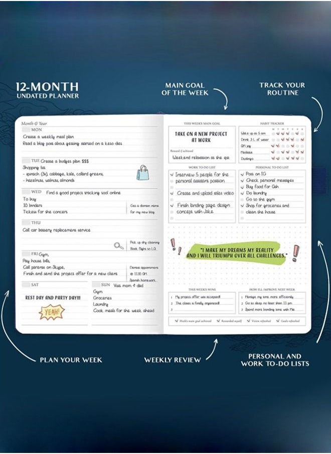 Arabest - A5 Hardcover Weekly And Monthly Life Plan Organizer Notebook With 3 Beautiful Stickers For Daily Productivity, Time Management And Achieving Goals Helps Keep Track Of The Important Things In Life - Image 1