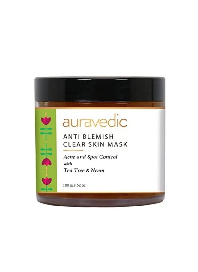 Auravedic - Anti Blemish Face Mask For Glowing Skin Tea Tree Oil For Skin Acne Face Pack For Acne And Pimples Neem Oil Anti Acne Face Pack For Women Detan Face Pack For Men Paraben Free 100 Gm - Image 1