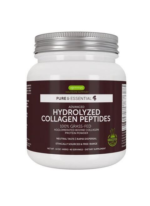 Pure & Essential 100% Grass Fed Bovine Collagen Powder Advanced Hydrolyzed Collagen Peptides Collagen Types 1 2 & 3 Nongmo Free Range Gluten & Dairy Free Easy Mix 40 Servings