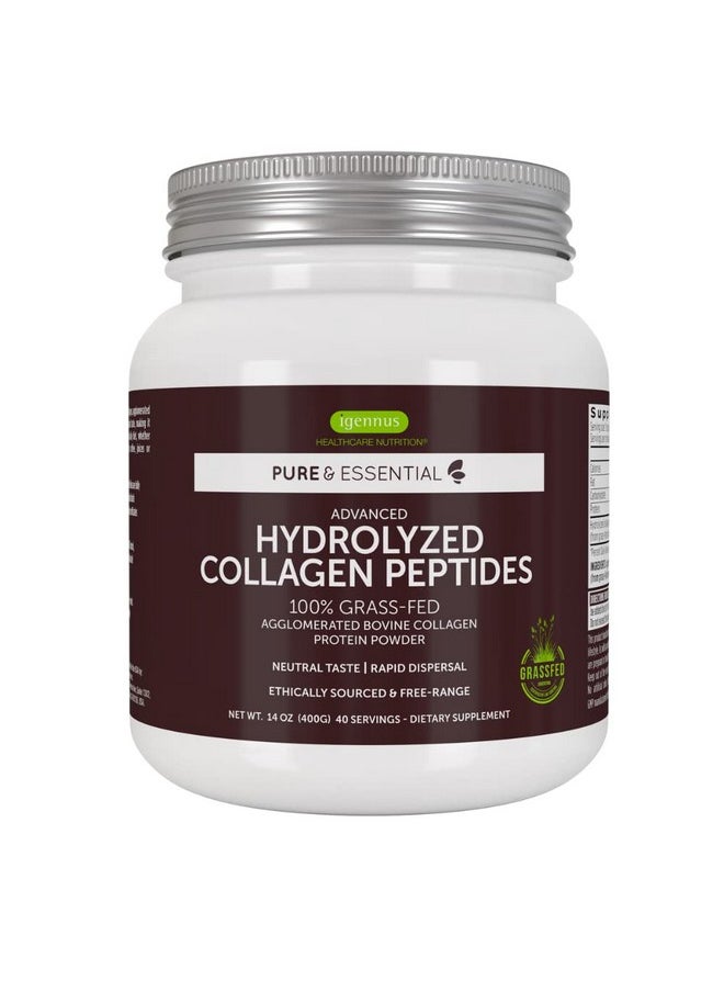 Igennus Healthcare Nutrition - Pure & Essential 100% Grass Fed Bovine Collagen Powder Advanced Hydrolyzed Collagen Peptides Collagen Types 1 2 & 3 Nongmo Free Range Gluten & Dairy Free Easy Mix 40 Servings - Image 1
