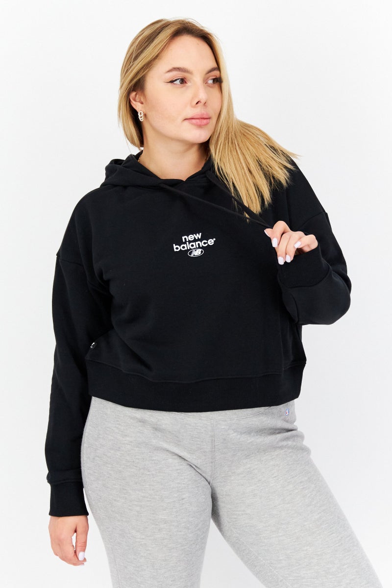 New Balance Women Relaxed Fit Training Crop Hoodie, Black - Image 1