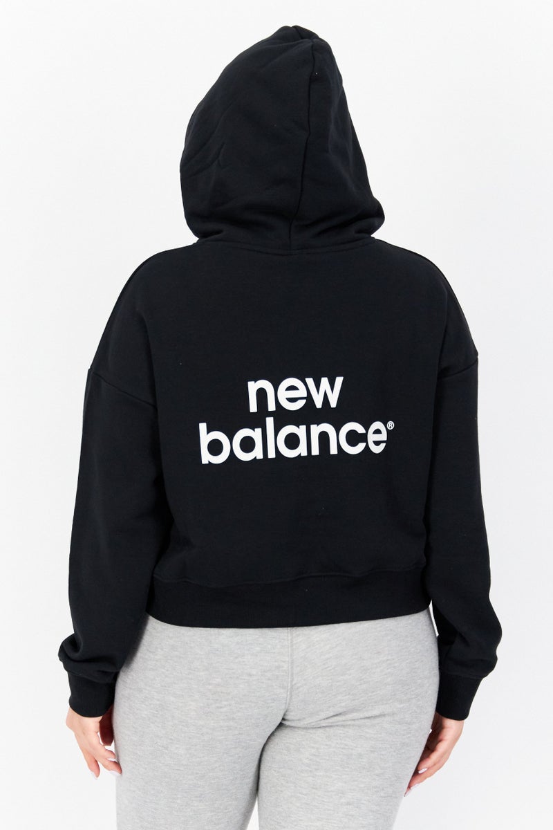 New Balance Women Relaxed Fit Training Crop Hoodie, Black - Image 3