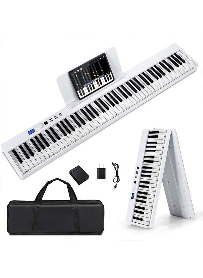 KONIX 88-Key Foldable Digital Piano Keyboard, Full Size Semi-Weighted Keyboard, Portable Electric Piano w/MIDI, Split Function, Sustain Pedal & Carrying Bag for Beginner (White)  - Image 1