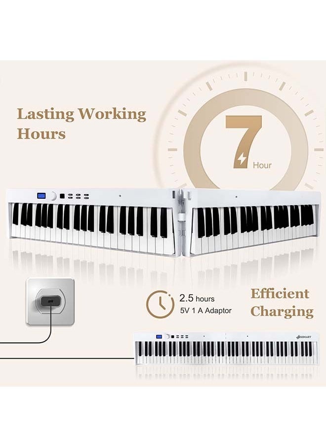 KONIX - 88-Key Foldable Digital Piano Keyboard, Full Size Semi-Weighted Keyboard, Portable Electric Piano w/MIDI, Split Function, Sustain Pedal & Carrying Bag for Beginner (White) - Image 1
