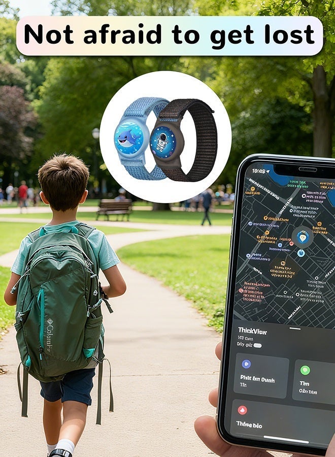 Durable Woven Airtag Wristband for Kids, 2 Pack Adjustable Nylon Strap for Apple Airtag - Secure, Comfortable & Breathable Anti-Lost Bracelet (Blue, Black) - Image 5