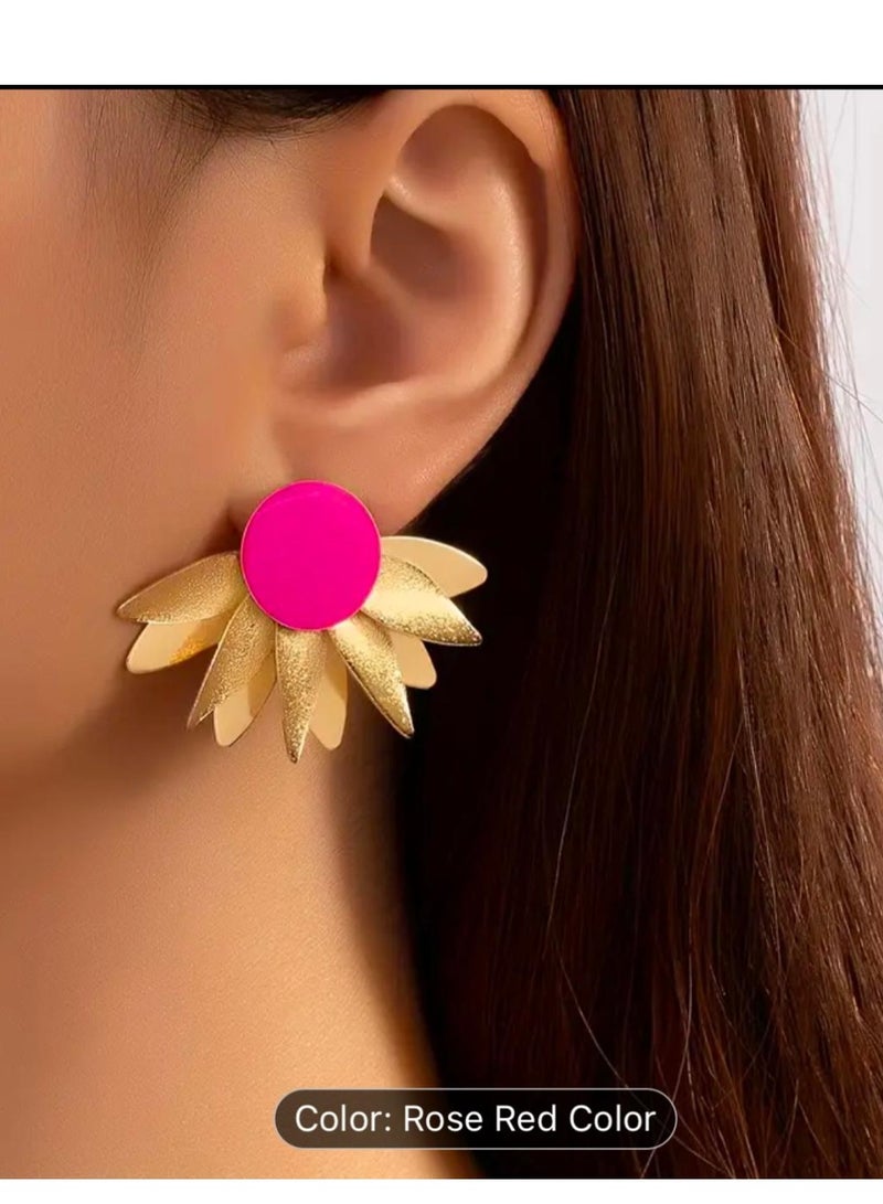 أقراط دائرية فريدة من نوعها بتصميم مروحة على شكل أوراق شجر مجوهرات حديدية على الطراز البوهيمي الأنيق هدية أنثوية - Image 1