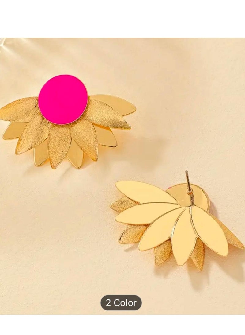 أقراط دائرية فريدة من نوعها بتصميم مروحة على شكل أوراق شجر مجوهرات حديدية على الطراز البوهيمي الأنيق هدية أنثوية - Image 2